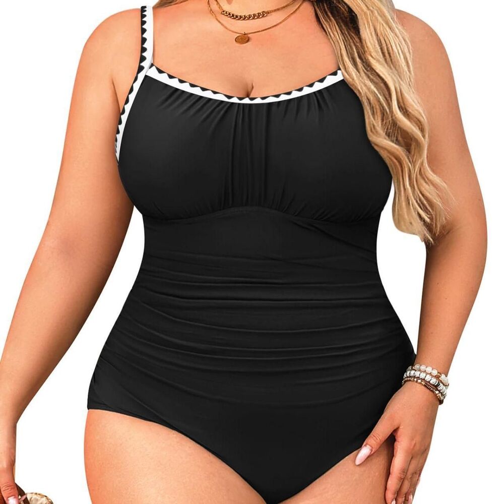 Aqua Eve Plus Size Swimsuit for Women Tummy Control One Piece Black 22W